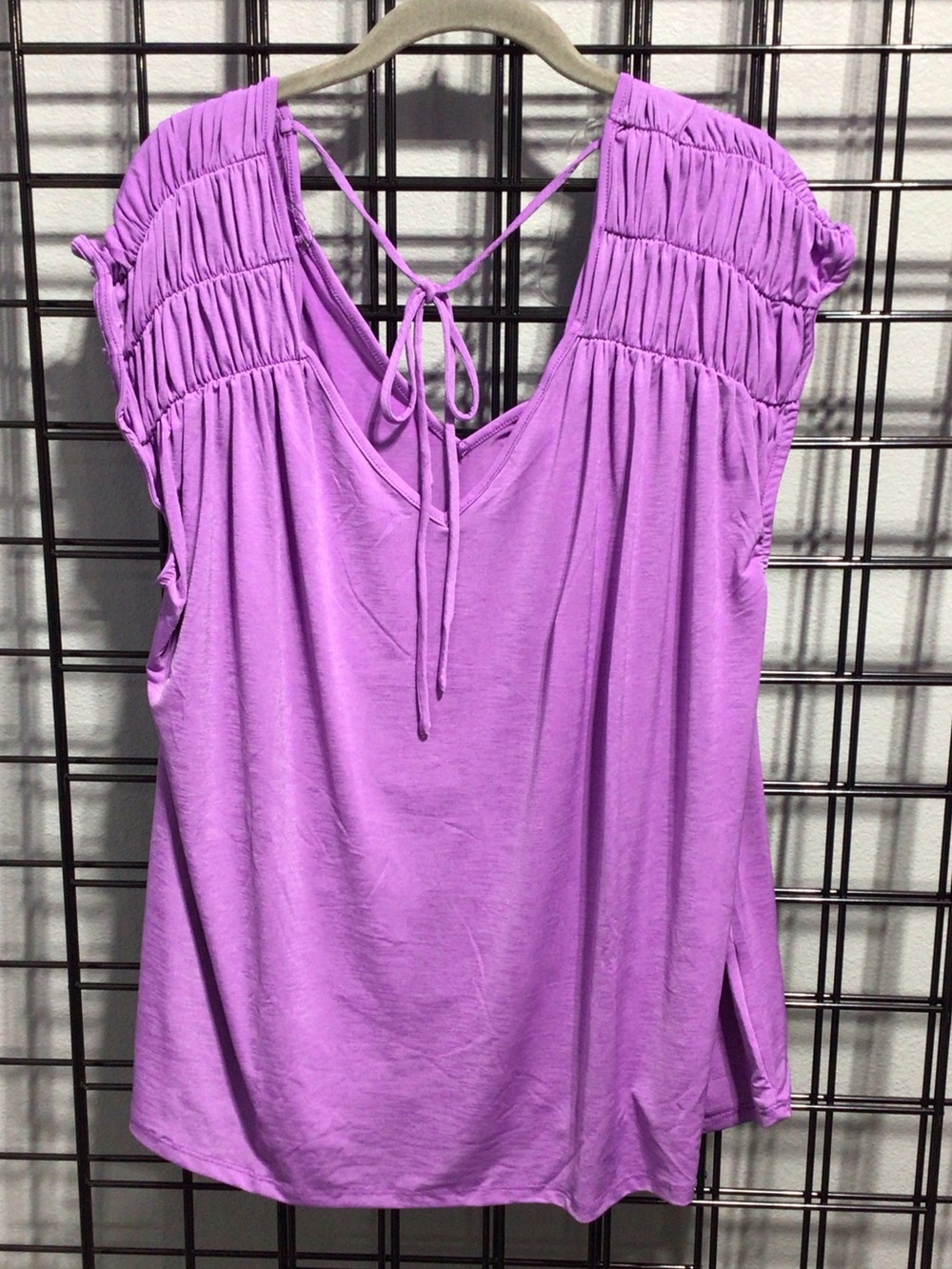 Smocked Shoulder Lavender Tie-Back Tunic Top